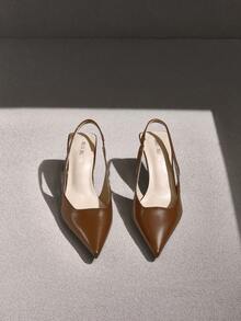 NobleVue Damen High Heel Pumps, Spitze Zehen High Heels, Mode Stilettos, Slingback Slingback Sandalen, Kitten Heels - Khaki - Übersicht 4