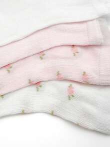 Set de 5 pares de calcetines de malla de alta elasticidad para niñas, calcetines deportivos con ribete floral y puntilla fruncida, primavera/verano, rosado y blanco - Rosa - Ver 6