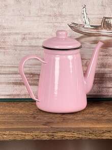Gentle Creamy INS Style + Pink Yellow White Hand-Painted Checkerboard / Pure Pink Macaron Color Scheme + Round Teapot & Straight Storage Jar Set + Solid Wood Handle + Crystal Top Bead + Gold Rim + Even Heat Distribution, Airtight Moisture-Proof Easy To Clean + Enamel Coffee Pot Storage Jar Set + Home Coffee Brewing, Afternoon Tea Gathering, Kitchen Storage, Holiday Housewarming Gift - Multicolor - View 11