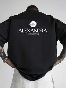 Camiseta de hombre con hombros caídos, ALEXANDRA, camiseta holgada para hombre con diseño de doble cara, nueva ropa de hombre a la moda, una prenda esencial para hombre con diseño moderno en - Negro - Ver 3