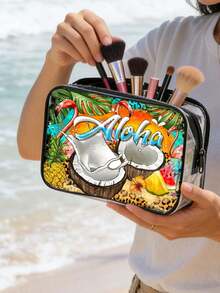 Western Aloha 椰子 PVC 化妝包，中性旅行化妝品與盥洗用品收納包，便攜收納包 - 彩色 - 查看 4