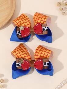 2pcs Girls Princess Hair Clips, Fashion Printed Bow Crocodile Clips, Suitable For Teen Hair Accessories - Multicolor - View 1