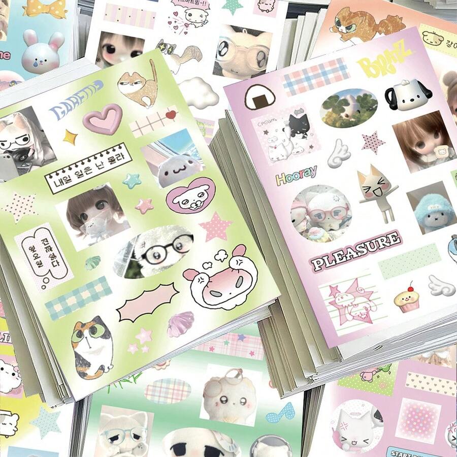 8pcs Soft Cute Milky Style Die-Cut Stickers, Adorable Kawaii Ins Style Cat Packing Supplies, Waterproof Decals - Multicolor - View 1