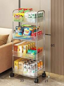 1pc Transparent Movable Cosmetic Cart Storage Rack, Large Capacity Multifunctional Bathroom Supplies Display Shelf, Bathroom Accessories - Transparent - View 11