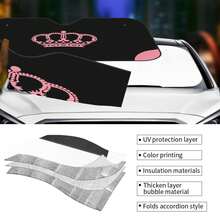 1pc Fashionable Simple Printed Car Sunshade, Made Of Polyester Fiber, Easy To Install, Suitable For Various Car Models, Car Decor With Heat Insulation And Privacy Protection, Keeps Your Car Cool, Foldable For Easy Storage - A - View 7