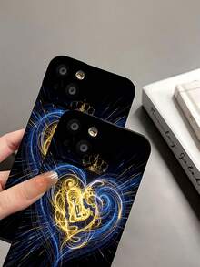 Corona de corazón Stitch azul doradofunda de teléfono Fundas compatibles con ,Apple,VIVO,OPPO,,, y Honor.Fabricadas en silicona TPU,ofrecen protección contra golpes y caídas. - Negro - Ver 8