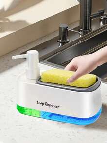 2-In-1 Kitchen Dish Soap & Hand Wash Liquid Dispenser Set, Foam Soap Dispenser, Cleaning Brush, Sponge, Dish Cloth Included - Multicolor - View 3