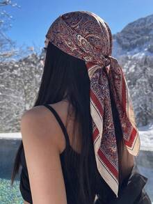 1pc Bohemian Style Fashion Luxury Floral Paisley Print Women's Bandana, Spring/Summer Casual Multi-Functional Scarf Sun Protection Shawl, Suitable For Daily And Outdoor Wear - Jujube Red - View 4