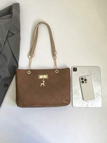 Personalized Large Capacity Women's Bag 2026 New Style Fashion Commuter Vintage Chain Handle Shoulder Bag Embossed Print Tote Bag - Brown - View 4