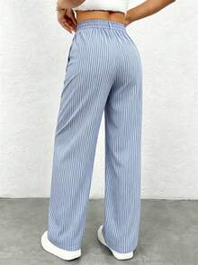 Women's Loose Solid Color Pants With Adjustable Waist, Versatile For Sports - Blue - View 2