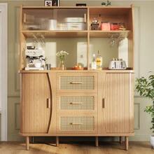 High-Quality Sideboard With Rattan Look And Glass Sliding Doors, 174.5cm High Kitchen Cabinet With Storage Space, Natural Wood/Walnut Look, Load Capacity Up To 60kg - Wood + MDF + Metal - View 4