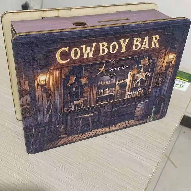 Handmade Wooden Artistic Coin Bank - Decorative Rectangular Coin Storage Box, Suitable For Home Decor, Library Display, Halloween And Christmas Gifts, Small Ornament Organizer - Multicolor - View 6
