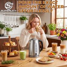 SUPERLEX 1.7L Electric Tea Kettle With Visual Water Level Display, 3000W Fast Boiling Water, Auto Shutoff On Low Water & Dry Boil Protection. Stainless Steel Kettle Body With Anti-Scald Design, Great For Coffee And Tea. - UK Plug(220-240V) - View 7