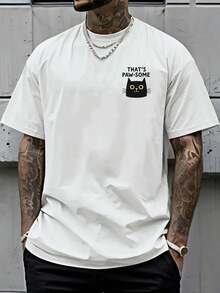 Camiseta de hombre con hombros caídos, diseño de gato, patrón personalizado y lindo, camiseta holgada para hombre, ropa de hombre de estilo moderno y novedoso, una prenda esencial para hombr - Blanco - Ver 3