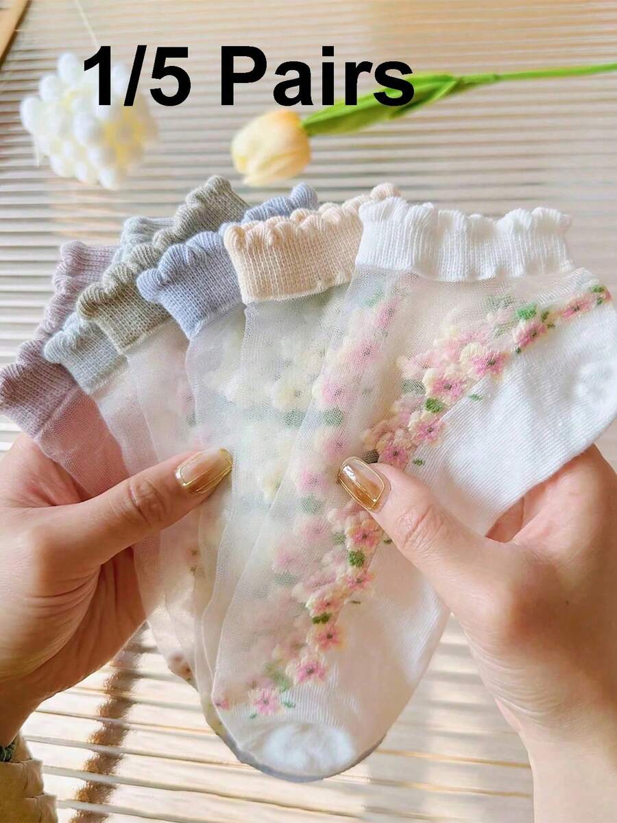 1/5雙女款配件短襪靴襪 白色平價 Y2K可愛運動趣味鞋襪禮物,女襪,送女友禮物 - 彩色 - 查看 1