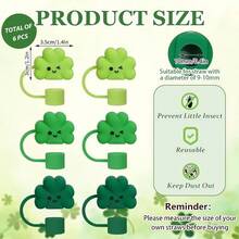 - 6 unidades, tapa protectora de paja de silicona para trbol del da de San Patricio, 3 colores, divertido trbol verde, popote, reutilizable, para popotes de 0.4 pulgadas, accesorios de taza - Verde - Ver 2