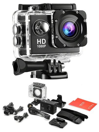 Cámara Deportiva Portátil 1080P Full HD, 12MP, Lente Gran Angular 140°, Resistente al Agua 30M, Pantalla 2 Pulgadas, Diseño Compacto Ligero para Natación, Ciclismo, Viajes y Grabación de Vlogs con Imágenes Nítidas y Detalladas, Regalo del Día del Padre