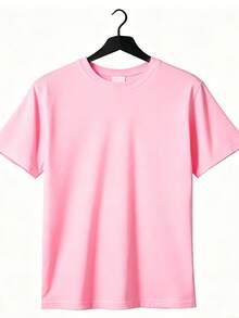 Camiseta con estampado de camisa casual para mujer, manga corta y cuello redondo, moda urbana local de primavera/verano. - Rosa - Ver 2