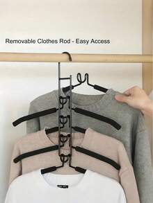 5-In-1 Metal Thickened Hanger With Non-Slip Foam Padding, Clothes Hanger Storage Rack, Closet Organizer, Vertical Storage Rack, Keeps Suits, T-Shirts, Coats Wrinkle-Free, Suitable For Home, Women, Men, Travel Essential, Room Decor, Closet Storage Accessory - Multicolor - View 8