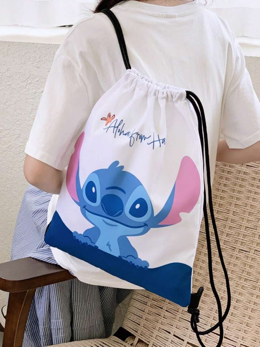 Disney 1个迪士尼抽绳背包，卡通弹性封口背包，男女通用健身包，史迪奇背包，可扩展胸包，户外旅行包，多功能收纳包，时尚手提包，牛津布单肩包