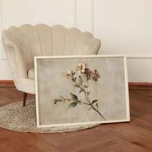 Vintage Soft Wildflower Branch Wall Art Print, Antique Neutral Beige Floral Oil Painting Canvas Poster, Distressed Texture Rustic Style Artwork, Warm Earth Tone Decor, Suitable For Living Room Bedroom Farmhouse, Country Antique Home Decor - 111 - View 2