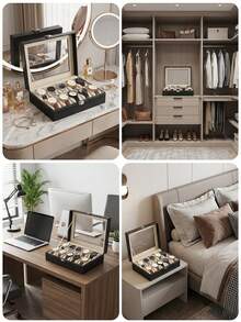 1Pc Luxury Large Capacity Watch Storage Box, 10-Slot Watch Box, Jewelry Organizer Display Case, Watch Case, Watch Holder, Watch Display Case, Display Stand Holder For Watches, Room Decor, Gift For Men And Women, Travel Valentine Day Back To School - 彩色 - 查看 9