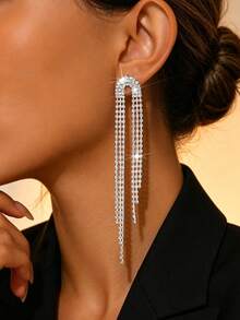 Pendientes colgantes de lujo con pedrería completa, pendientes de borla larga, adecuados para bodas, damas de honor, invitados de boda, festivales de música - Multicolor - Ver 8