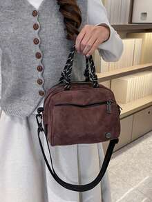 Women's Casual Shoulder Sports Bag Crossbody Bag, Easy-To-Care-For Fabric, Easy To Clean, Plaid Material, Multi-Layer Zipper Large Capacity Handbag - Coffee - View 2