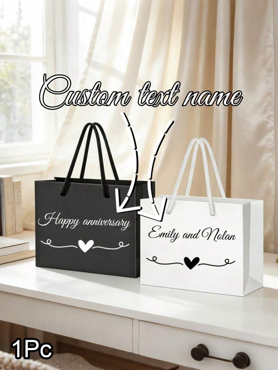 1pc Customizable Text Gift Bag, Suitable For Weddings, Bridal Showers, Parties, Birthdays, Gift Wrapping, Jewelry Storage And Party Decorations. Customized Gift Bag