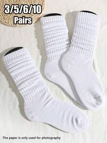 3/5/6/10 Pairs Unisex Soft Breathable Solid White/Black/Gray Crew Socks, Suitable For Daily Wear And Outdoor Activities - Multicolor - View 1