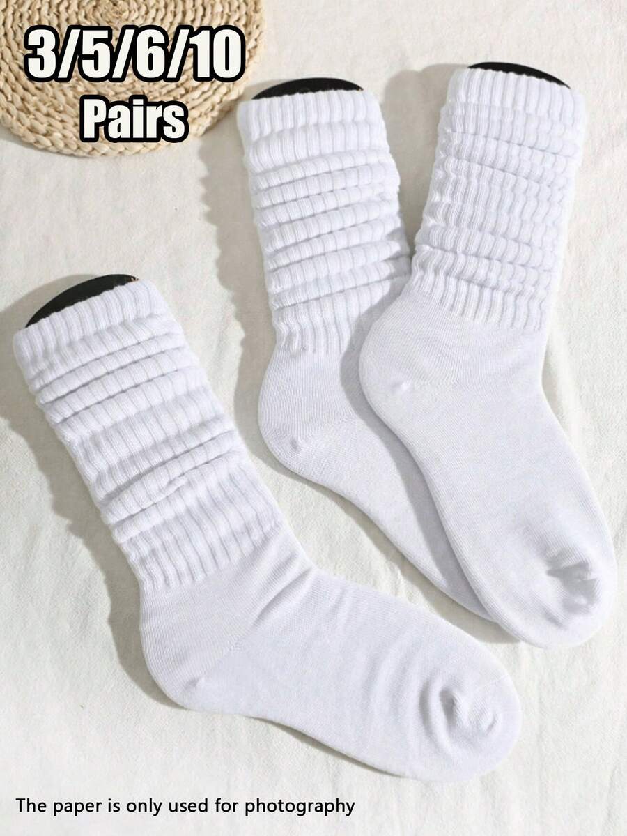 3/5/6/10 Pairs Unisex Soft Breathable Solid White/Black/Gray Crew Socks, Suitable For Daily Wear And Outdoor Activities - Multicolor - View 1