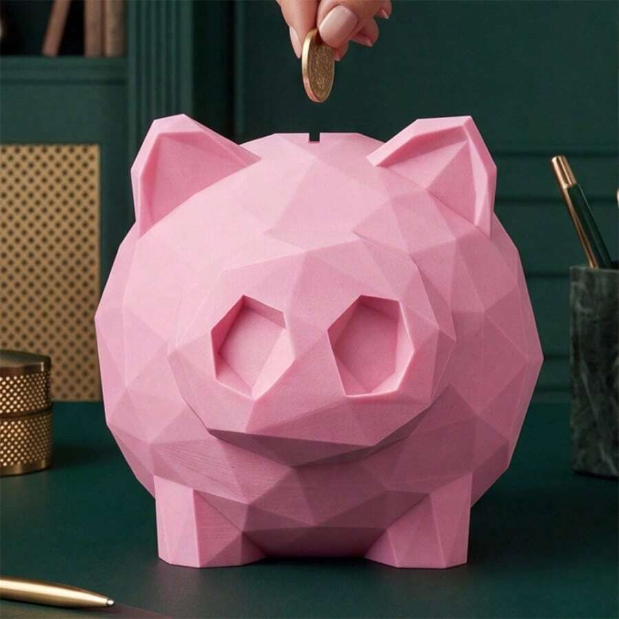 Creative Geometric Piggy Bank 3D Printed Plastic Money Box Desktop Decorative Ornament - Pink - View 1