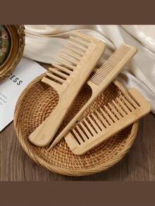 1pc Bamboo Comb Set, Natural Wood Comb For Women, Anti-Static Wide-Tooth Comb, Styling Tail Comb - 1 - View 4