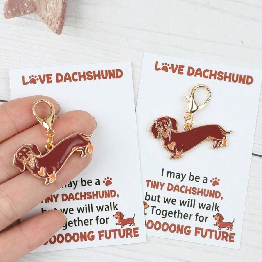 1pc/2pcs Cute Dachshund Dog Keychain, Playful Pet Theme Accessory, Suitable For Wallet, Bag, Backpack, Car Key Charm, Small Gift, Perfect For Birthday Or Daily Use. - Multicolor - View 1