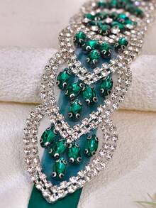1 pieza Cinturón de Damas de Honor Verde con Pedrería Elegante Vestido de Noche para Despedida de Soltera Fiesta de Cóctel, Fajín de Cintura para Mujer - Verde Oscuro - Ver 9