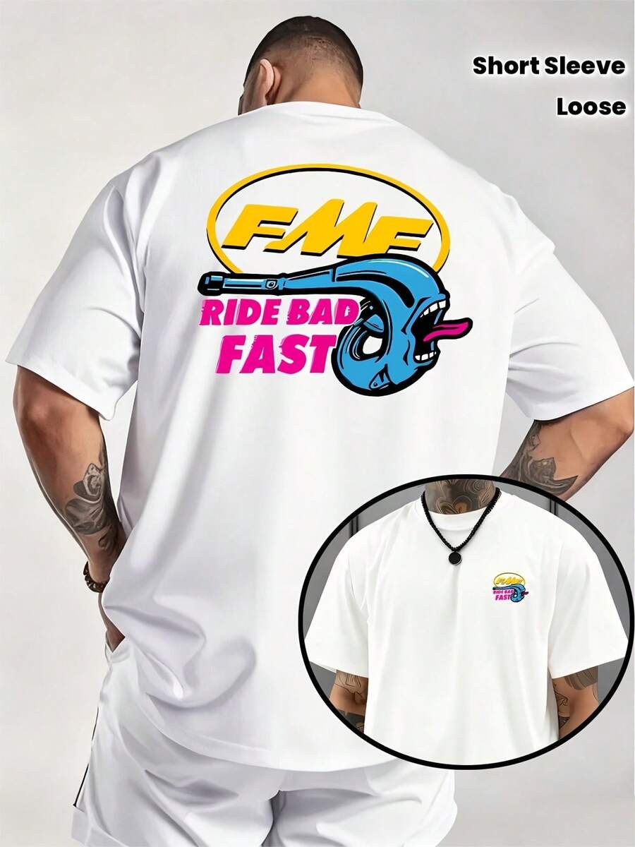 Camiseta de Motociclista RIDE FAST DIE para Hombre - Camiseta de Verano , de Corte Holgado y Manga Corta, Tela para Entusiastas de las Motos (Regalo) - Blanco - Ver 1