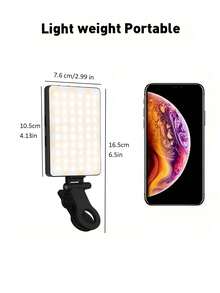 1 pieza Luz de Relleno LED de Alta Potencia Recargable con Clip, Diseño de Clip Delantero y Trasero, 3 Modos de Iluminación Ajustables, Adecuada para Smartphones, Android, Laptops, Maquillaje, Selfie, Vlog, Adecuada para Selfie y Transmisión en Vivo, Luz de Selfie Portátil, Capacidad de Batería: 2000mAh - Multicolor - Ver 8