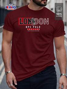 Original HPC POLO T-Shirt With Round Neck And Short Sleeves – Themed Graphic Design "HPC: London England Heritage" – 100% Cotton - 酒紅色 - 查看 1