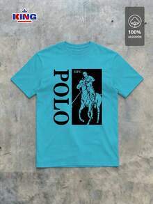 Original HPC POLO T-Shirt With Round Neck And Short Sleeves – Themed Graphic Design "HPC: London England Heritage" – 100% Cotton - 薄荷藍 - 查看 4