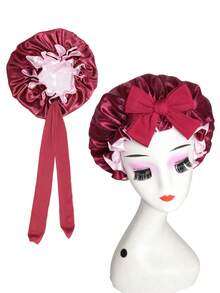Luxuriöse wendbare Satin-Haube mit Oversized Schleife & verlängerten Bindebändern, weiche Seidennachtmütze, Damen-Schlafhaube für Zuhause & Hautpflege - Verschiedenfarbig - Übersicht 10