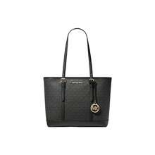 MICHAEL KORS MK Jet Set Travel Solid Color Classic Monogram Simple Coated Canvas Tote Bag/Shoulder Bag For Women, Black - 35S0GTVT1V-bLACK - View 1