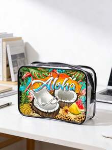 Western Aloha 椰子 PVC 化妝包，中性旅行化妝品與盥洗用品收納包，便攜收納包 - 彩色 - 查看 3