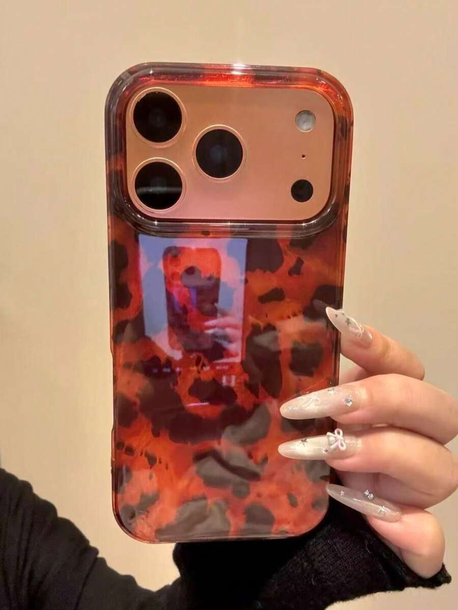 Casing Ponsel Mewah dengan Tekstur Kulit Motif Leopard, Kompatibel dengan iPhone 17 Pro Max 17 Pro 17 Air 17 16 15 14 Plus 13 12 Pro Max 11, Pelindung Belakang Tahan Guncangan yang Modis - Motif macan tutul hitam dan cokelat - View 1