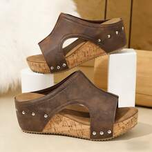 Popular Summer Outerwear, Daily Wear, Vacation Style, Street Fashion Heightening, Comfortable Slip-On, Versatile Casual Thick-Soled Women's Slippers - 棕色 - 查看 6