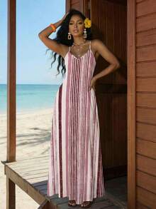 2026 New vestidos casual Lady Vestido azul maxi holgado sin espalda con estilo boho para mujer, vestido suelto sin tirantes para cumpleaños/eventos/vacaciones, ropa de mujer estilo boho/bohe - Rosa - Ver 1