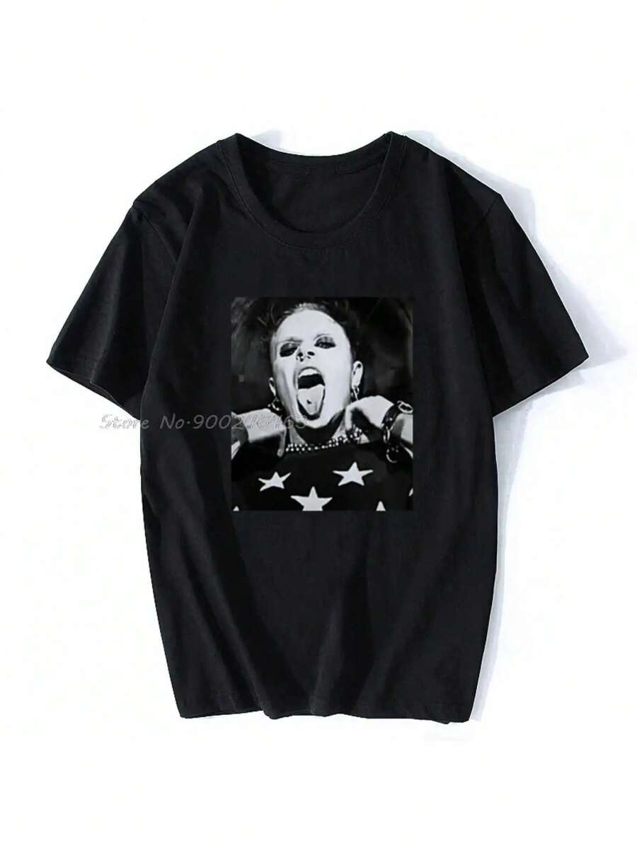 Maglietta Grafica Keith Flint Prodigy Firestarter - Unisex Collo Tondo Maniche Corte Elasticizzato, Streetwear Anime Harajuku con Stampa Iconico Volto di Keith e Fiocco a Forma Diavolo Musicale per Appassionati della Scena Elettron (Regalo Perfetto) – Lavabile in Macchina, 100% Cotone Puro Algodón Spunbonded Durevole Materiale. Vestibilità Comoda. Ideale Tutte le Saison - Negro - Ver 1