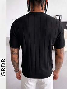 GRDR Men's Summer Knit Solid Ribbed Short Sleeve Sweater, Sporty Casual, Suitable For Outdoor Activities - Black - View 6