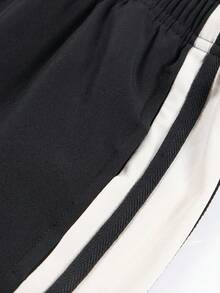 Women's Loose Straight Leg Casual Sports Pants, Striped Color Block Drawstring Elastic Waist Black, Spring/Autumn - Black - View 8
