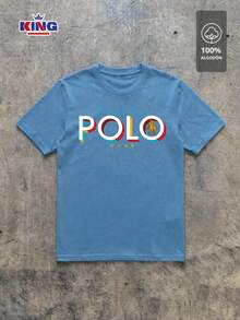 Original HPC POLO T-Shirt With Round Neck And Short Sleeves – Themed Graphic Design "HPC: Retro Typography Houston" – 100% Cotton - 霧霾藍 - 查看 2