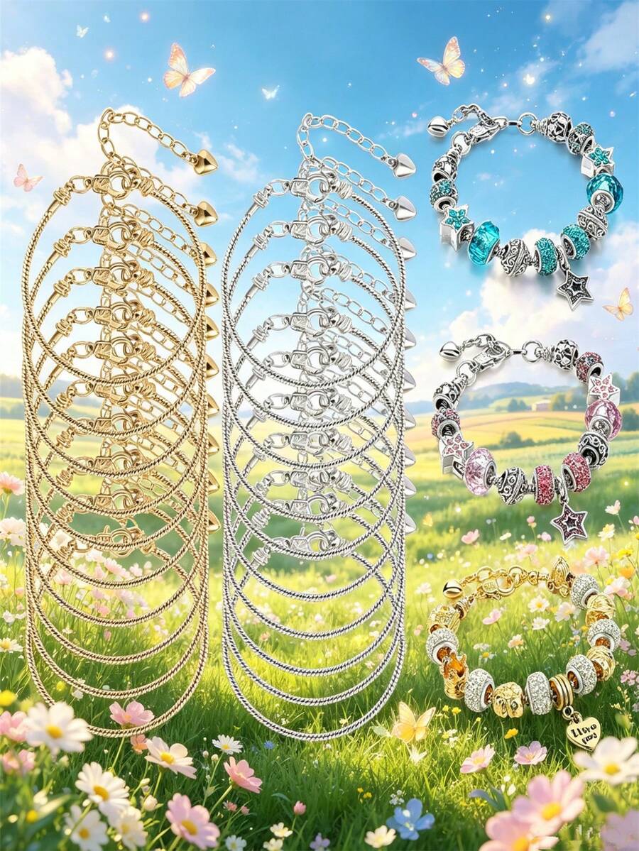 1/5/10/20/30/50/100/150/200入 金色/銀色蛇骨鏈手鍊,附心形龍蝦扣,適合DIY手鍊製作,理想禮物選擇 - 手鍊 - 查看 1